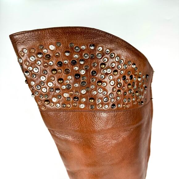 FRYE Demi Brown Tall Leather Studded Over The Knee Heeled Riding Boots Size 7 - Picture 4 of 11